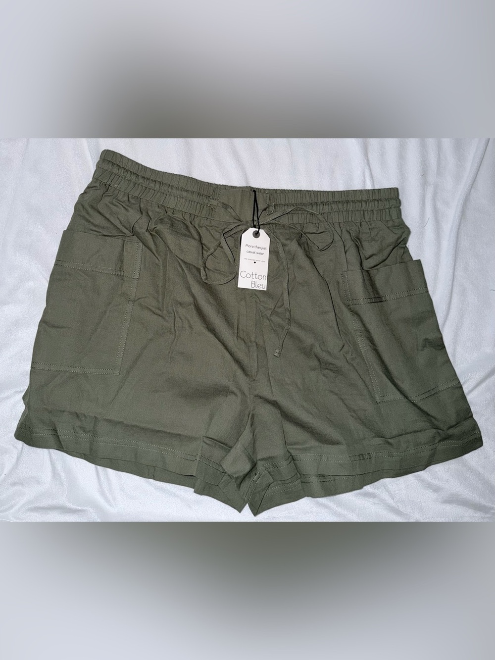 Women’s Cotton Bleu Olive Drawstring Shorts
